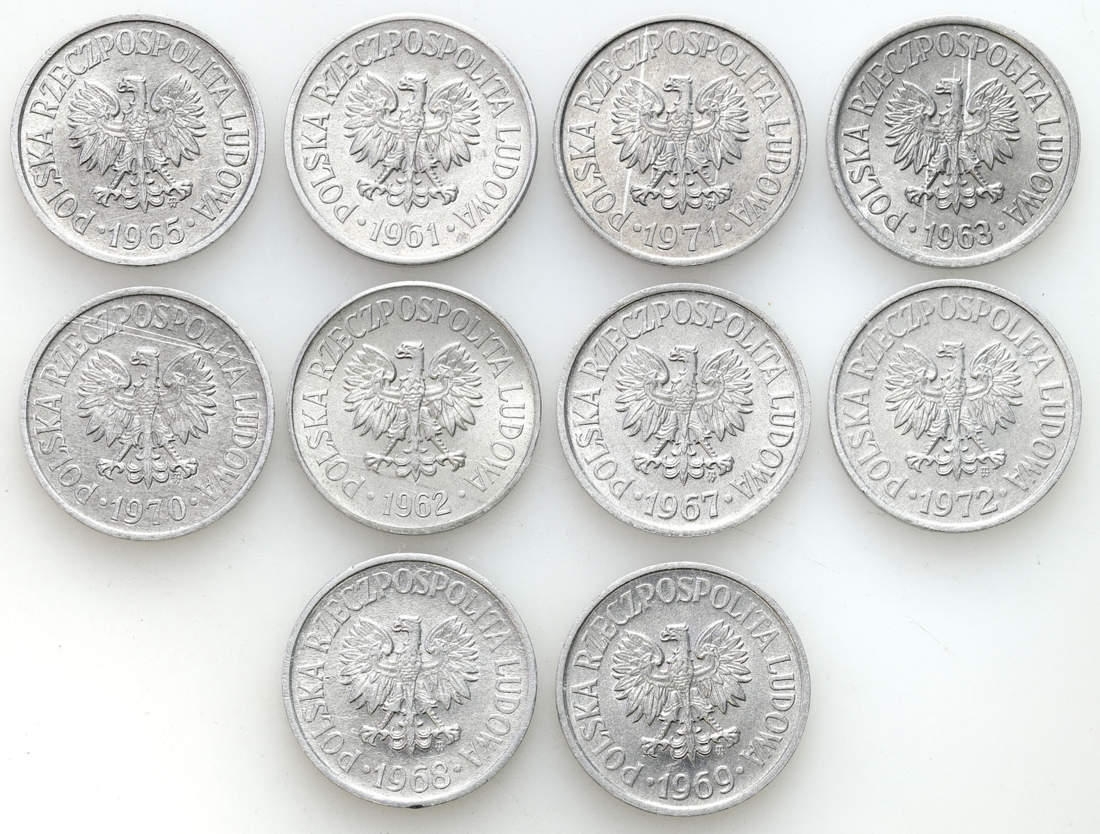 PRL. 20 groszy 1961 - 1972, zestaw 10 monet